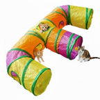 E-3-Way Cat Tunnel for Indoors Cats with Peek Holes & Hanging Balls