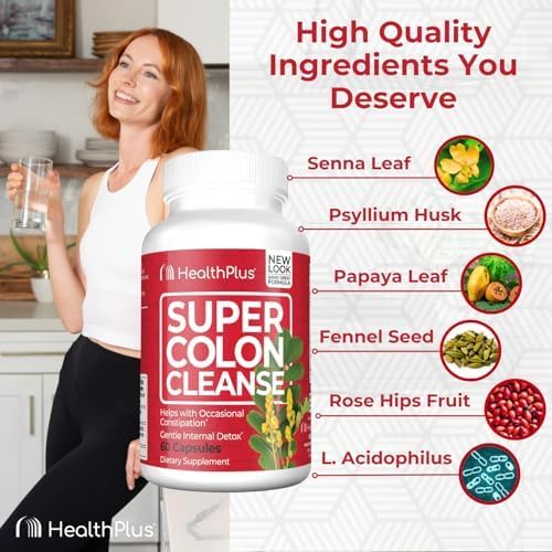 Buy now Health Plus Super Colon Cleanse 15 Day Supply of Gentle Gut Cleanse Detox, Psyllium Husk, Probiotics for Constipation Relief & Digestive Support, 60 Capsules at indiglob india