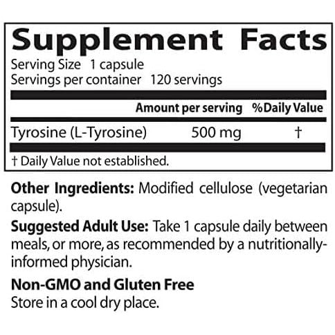 Buy now Doctors Best L-Tyrosine, 500 mg, Brain Transmitter Support, Non-GMO, Gluten Free 120 Veggie Caps at indiglob india