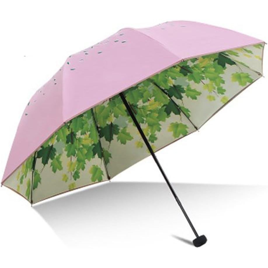 Buy now Green Tree Leaf Folding Travel Sun Umbrella Sunblock UV Protection UPF 50+ Rain Resistant Compact Size Parasol Fold into Purse Pink at indiglob india