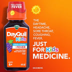 Buy now VICKS DayQuil and NyQuil Kids Grape Cold & Cough + Fever Multi-Symptom Relief Liquid Co-Pack, Specially Formulated for Kids Ages 6+, 2x8 OZ at indiglob india