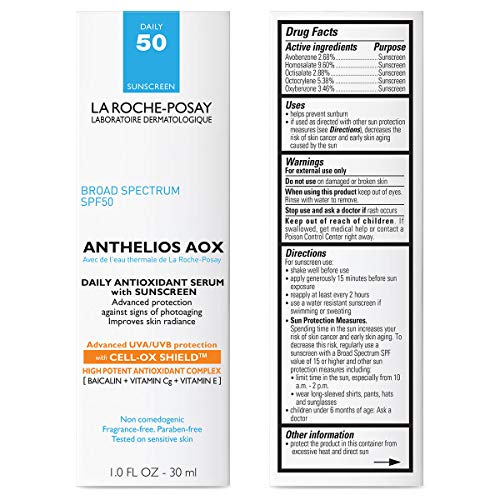 Buy now La Roche-Posay Anthelios AOX Daily Antioxidant Serum with SPF, Face Moisturizer with Sunscreen and Vitamin C & E, Oil Free Face Sunscreen for Sensitive Skin, Moisturizing Sun Protection at indiglob india