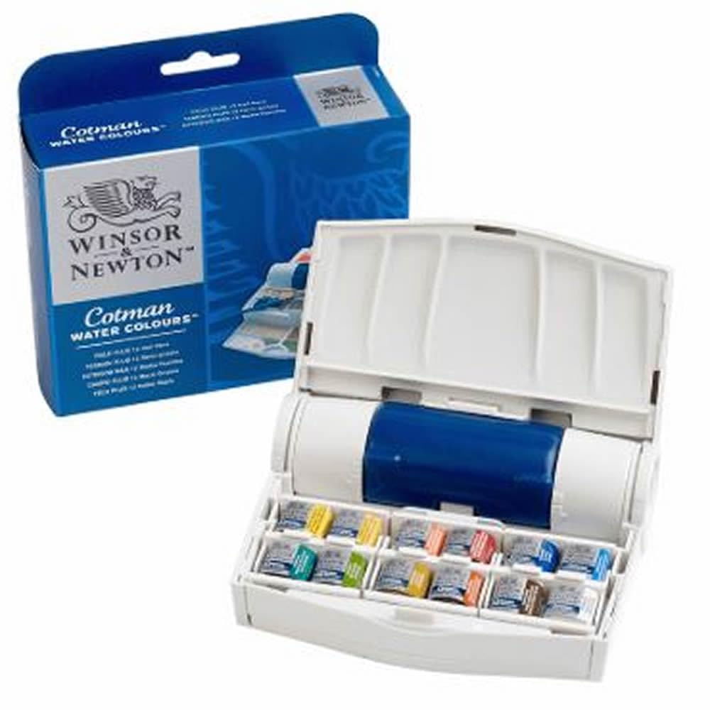Buy now Winsor & Newton Cotman Watercolor Paint Set, Field Pocket Set, 12 Half Pan w/ Brush, Sponge, Bottle 12 Half Pan Field Travel Set at indiglob india