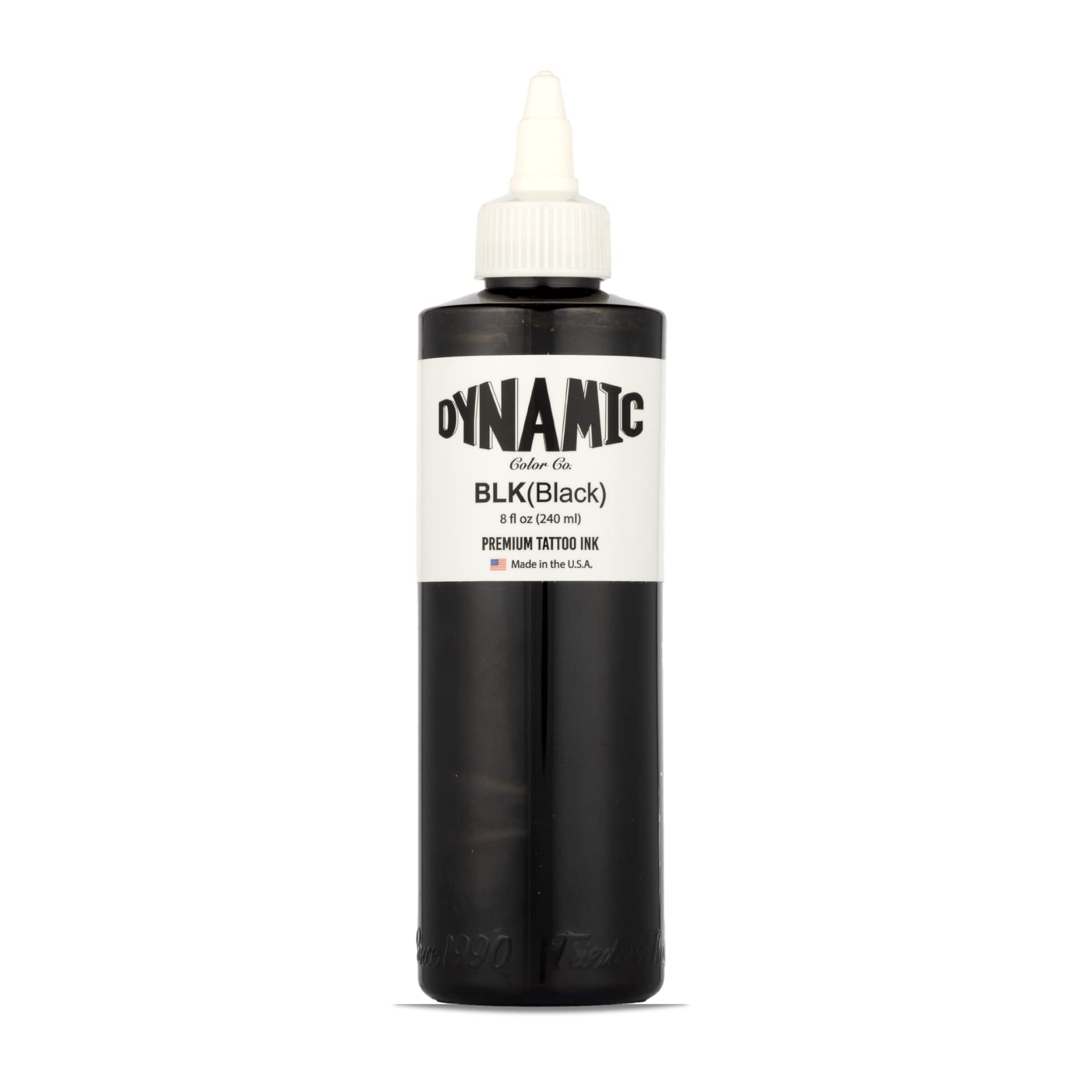 Dynamic Color Black Tattoo Ink, Made in USA Since 1990, 8 oz | Sterilized and lot-numbered for full traceability; established American brand trusted by artists worldwide
