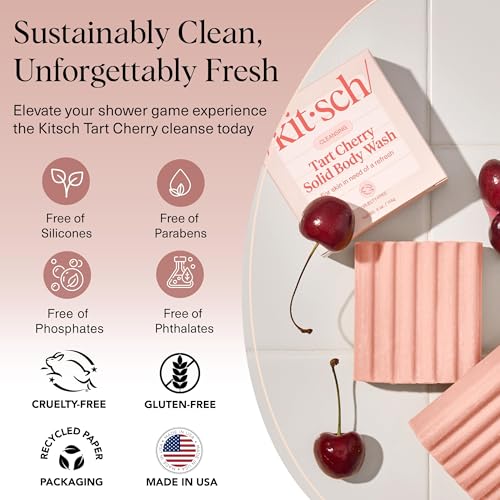 Buy now Kitsch Cleansing Tart Cherry Soap Bar with Refreshing Scent - Eco-Friendly Body Wash Women Love - Cherry Solid Bar Soap for Daily Use - Silicone, Sulfate and Paraben Free, Made in USA - 4oz at indiglob india