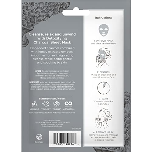 Buy now Burt's Bees Detoxifying Charcoal Facial Sheet Mask, Single Use Face Mask, 1 Count, Pack of 4 (Package May Vary) at indiglob india