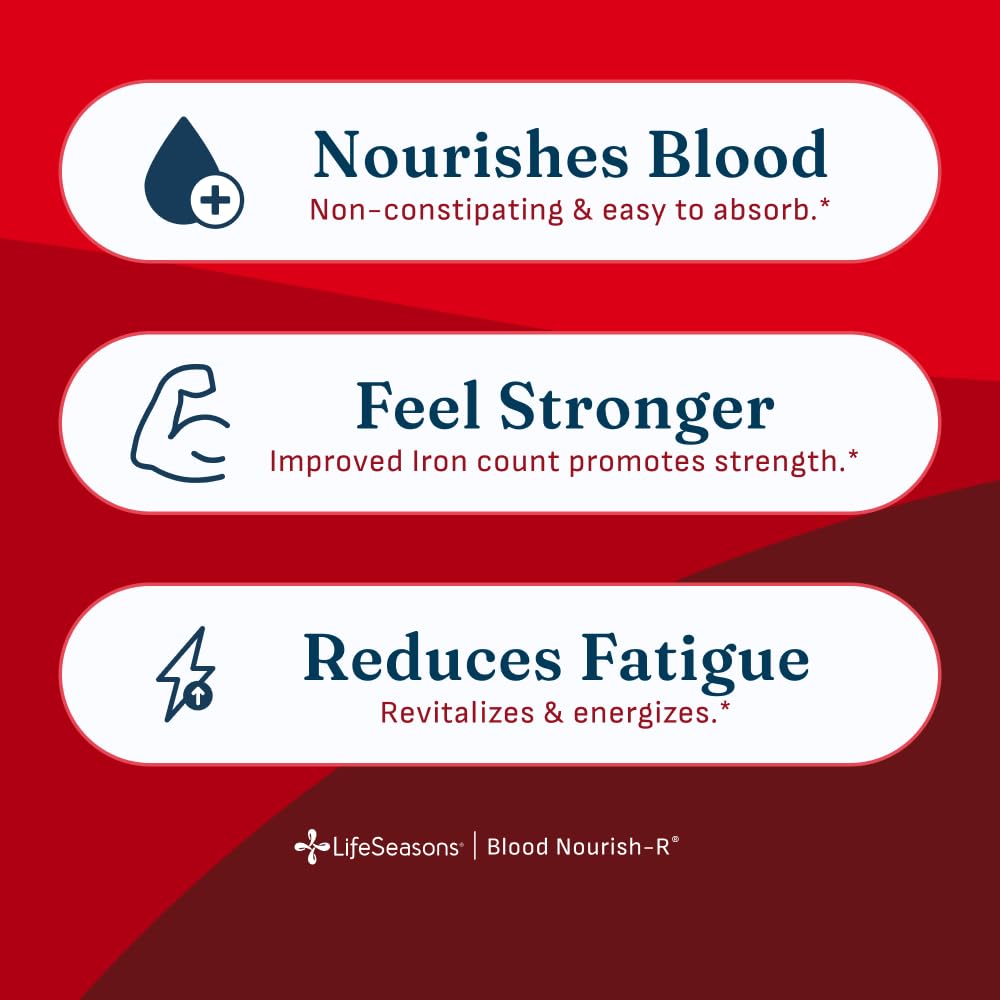 LifeSeasons Blood Nourish-R - Iron Supplement - Non Constipating - Supports Anemia, Fatigue, Paleness & Dizziness - Blood Building - Iron, Alfalfa, Raspberry & Vitamin B-12-60 Capsules (Pack of 2)