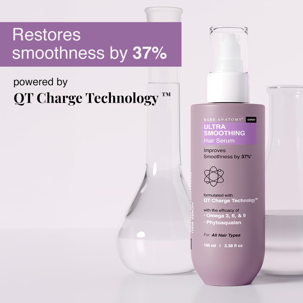 Bare Anatomy Ultra Smoothing Hair Serum Powered By Carbohydrate Complex & Niacinamide | Serum for Smooth & Shiny Hair | For Dry & Frizzy Hair | Women & Men | 100 ml