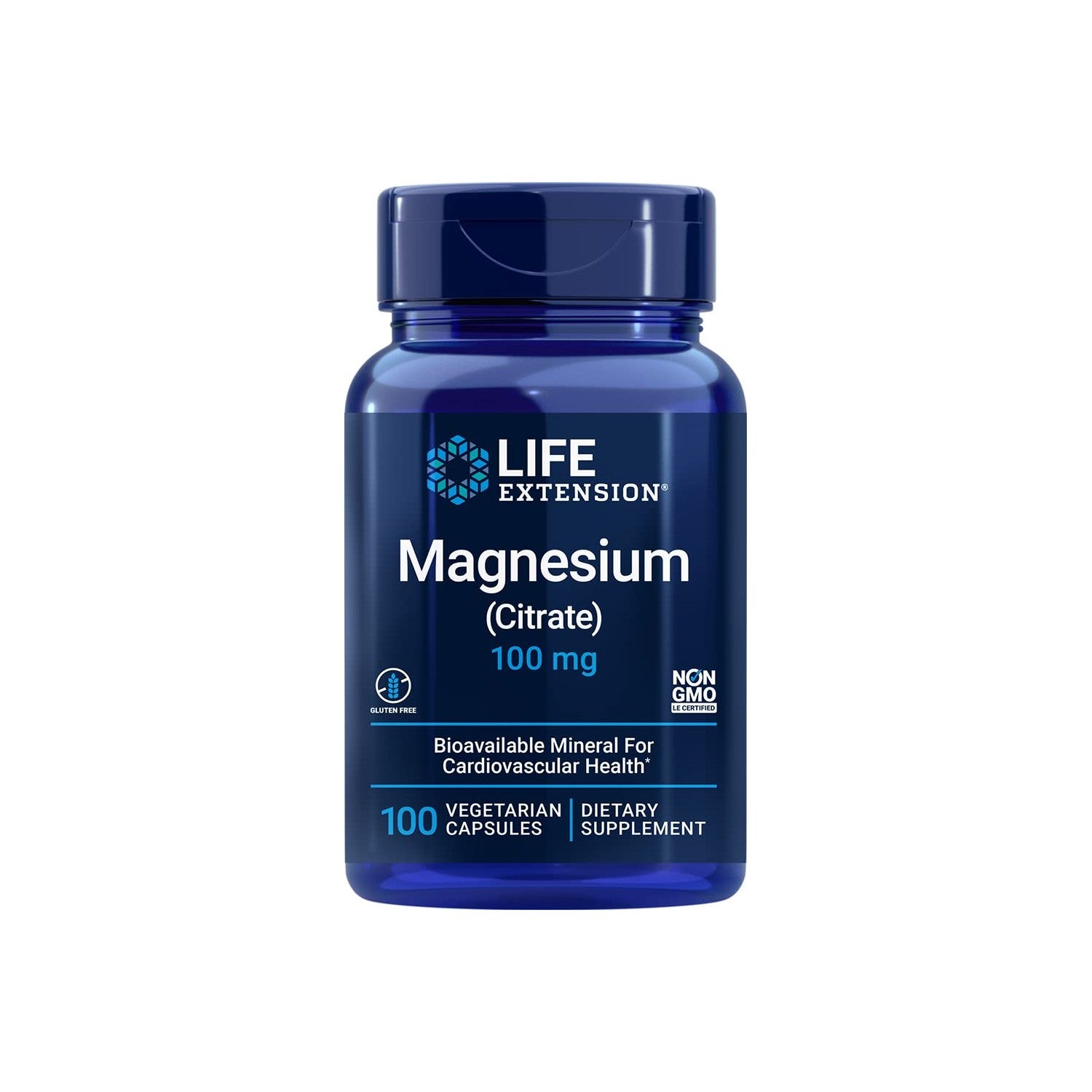 Life Extension Magnesium Citrate 100mg, 180 Vegetarian Capsules | 100 mg of Magnesium Citrate per capsule. Non-GMO, Gluten Free, Vegetarian.