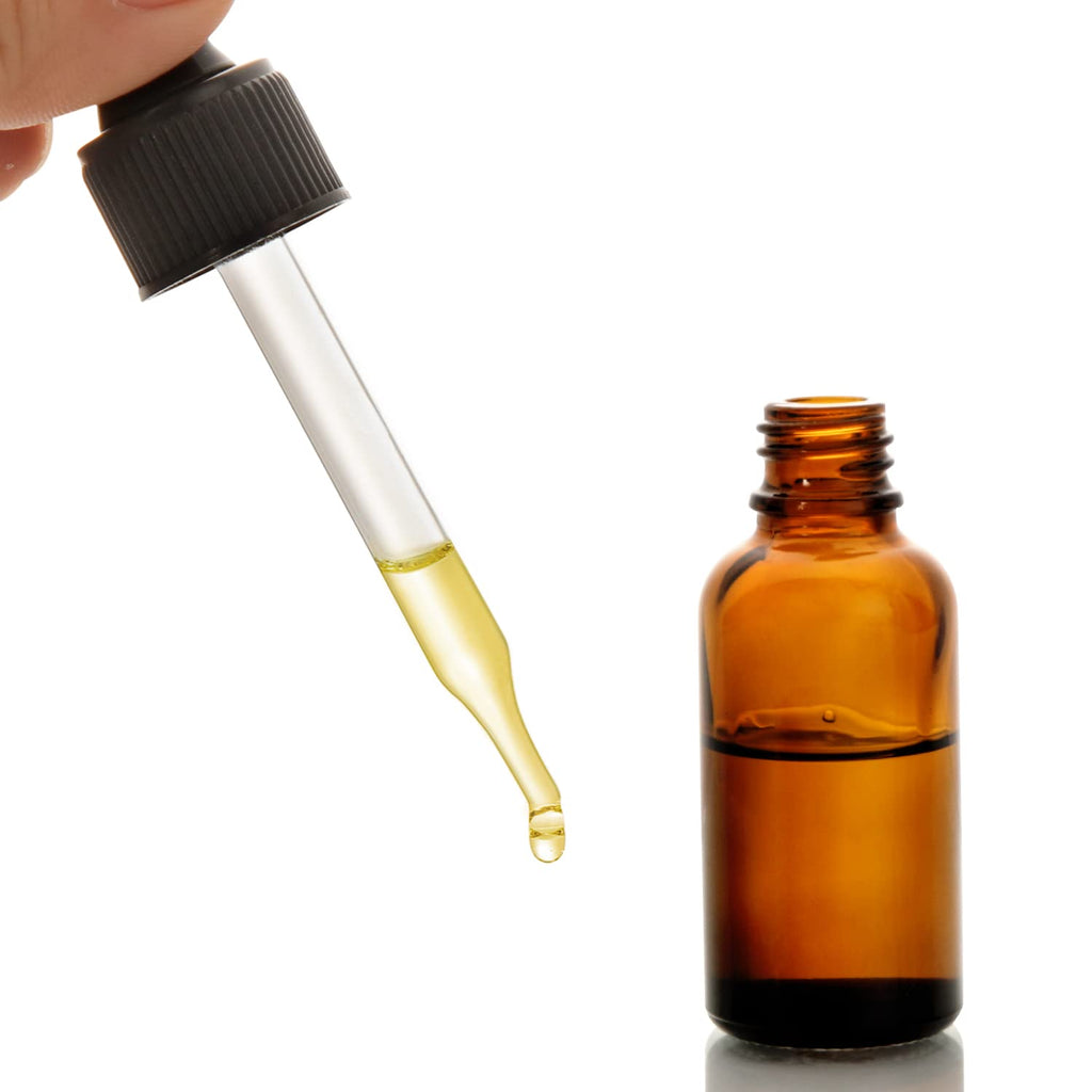 4 Pack, 1 oz Amber Glass Dropper Bottles Plus 2pcs Graduated Calibrated Glass Pipettes (1ml)- 30ml Dark Brown Tincture Bottles with Eye Droppers for Essential Oils, Liquids - Leakproof Travel Bottle