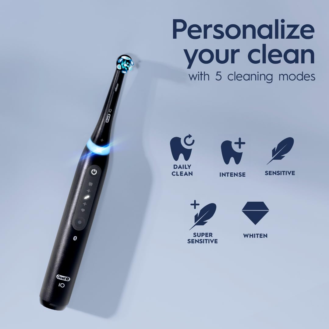 Buy now Oral-B iO Series 5 Rechargeable Electric Toothbrush with Visible Pressure Sensor to Protect Gums, 2 Minute Timer, 5 Cleaning Settings, 1 Replacement Toothbrush Heads, and Travel Case, Black at indiglob india