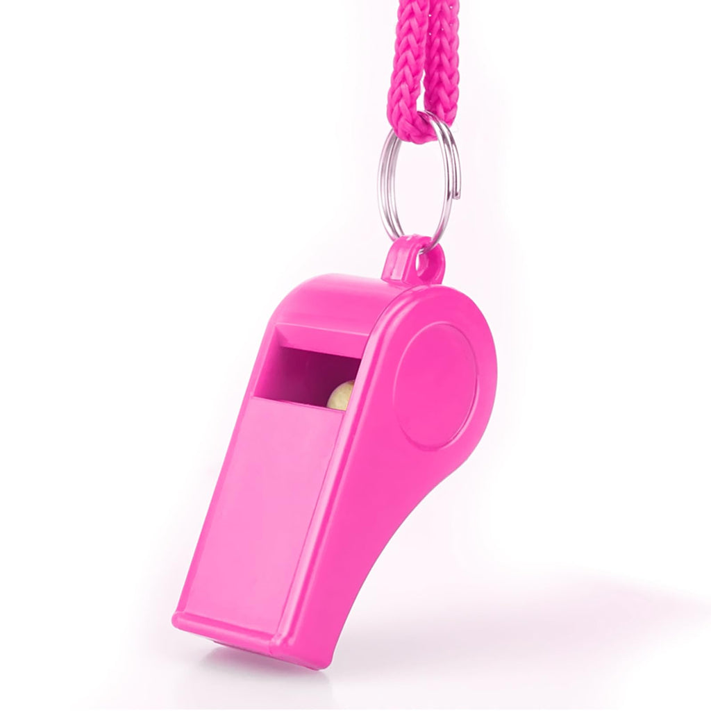 Loud Sports Whistle with Lanyard – High-Pitched Pink Plastic Whistles for Coaches, Outdoor Safety, Dog Training, Party Favors