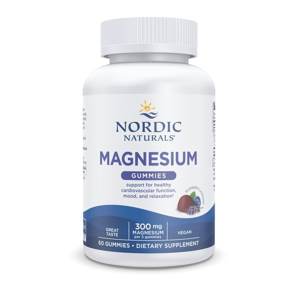 Nordic Naturals Magnesium Gummies, Vegan, Blueberry Lavender - 60 Count | Supports Relaxation, Mood & Heart Health - Non-GMO Magnesium Supplement for Adults - 20 Servings of Magnesium Glycinate
