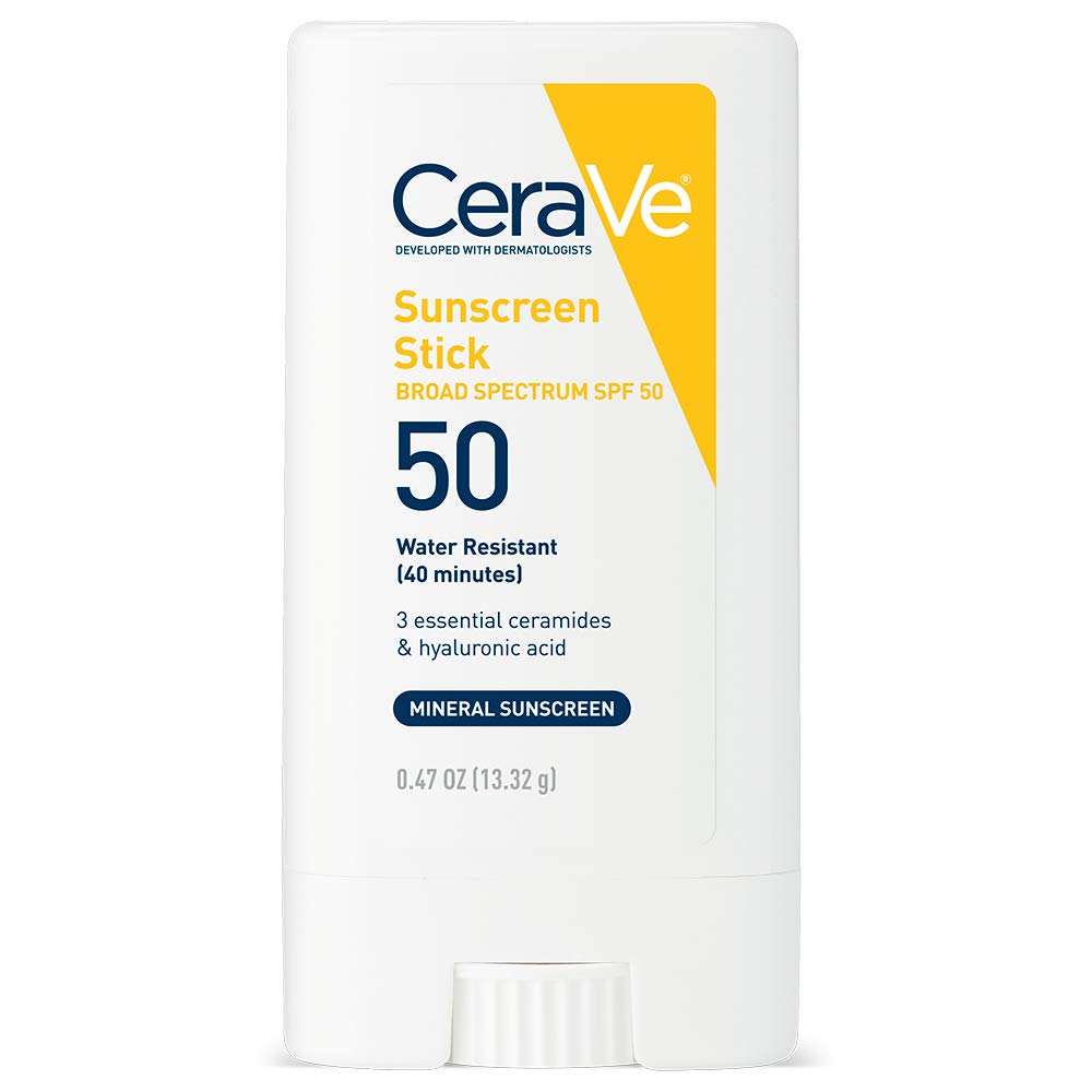 CeraVe Mineral Sunscreen Stick, SPF 50 Face Sunscreen, Travel Size, 0.47oz | FSA Eligible Zinc Oxide Face Sunscreen with Hyaluronic Acid and Ceramides Offers Water-Resistant, Mess-Free Protection