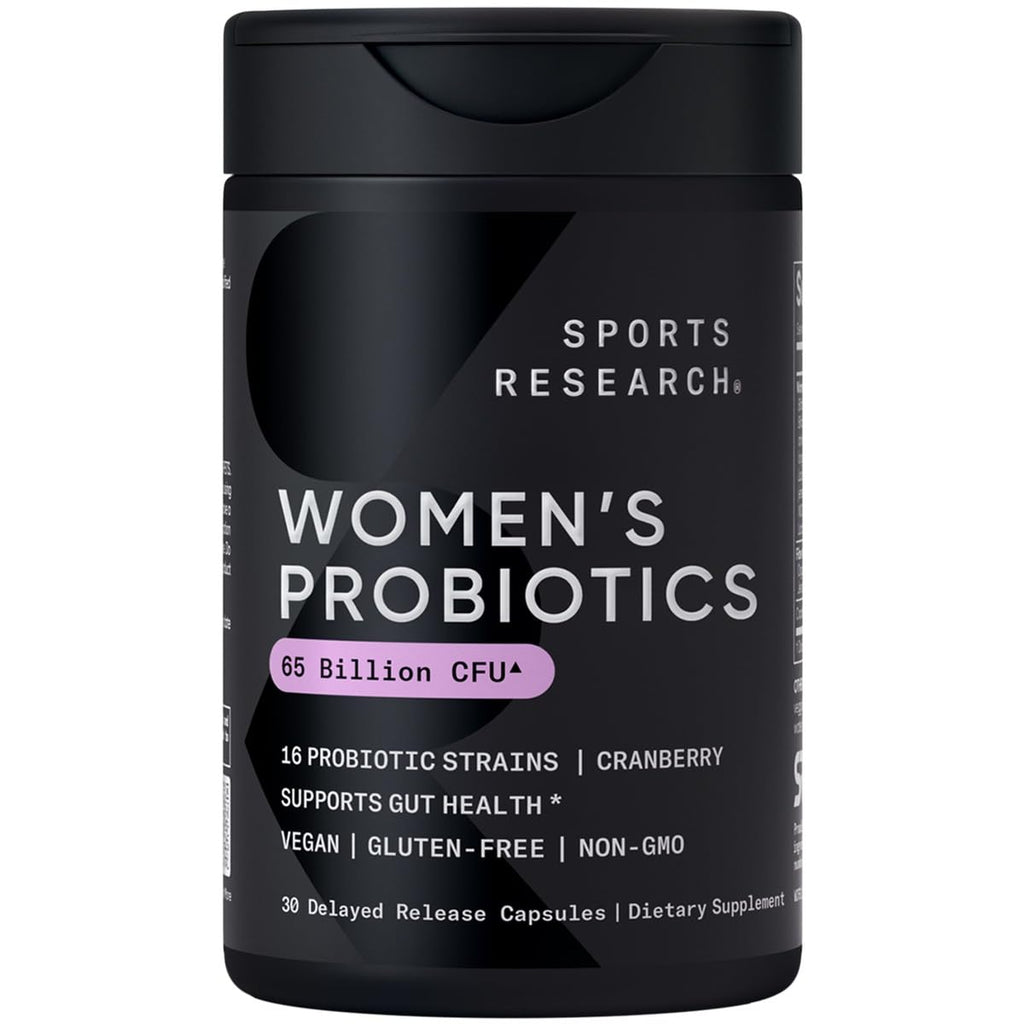 Sports Research® Women's Probiotics 65 Billion CFU w/Prebiotics, 30 Count | Gut Health & Digestive Support, Probiotics for Women w/ Cranberry, Vegan Certified, Non-GMO, Gluten-Free, 30 Servings