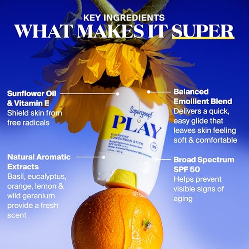 Buy now Supergoop! PLAY Everyday Sunscreen Stick SPF 50 - Lightweight, Non-Greasy Formula - Natural Finish - Fragrance Free - Water & Sweat Resistant - All Skin Types - 1.4 fl oz at indiglob india