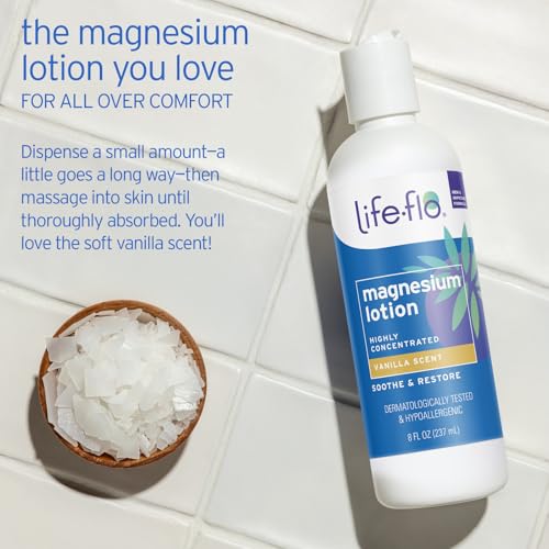 Buy now LIFE-FLO Magnesium Lotion - New, Improved Magnesium Chloride from Zechstein Seabed - Soothes Muscles, Joints When Massaged into Skin - Great for Kids, Hypoallergenic, 8oz Pack of 1, Vanilla at indiglob india