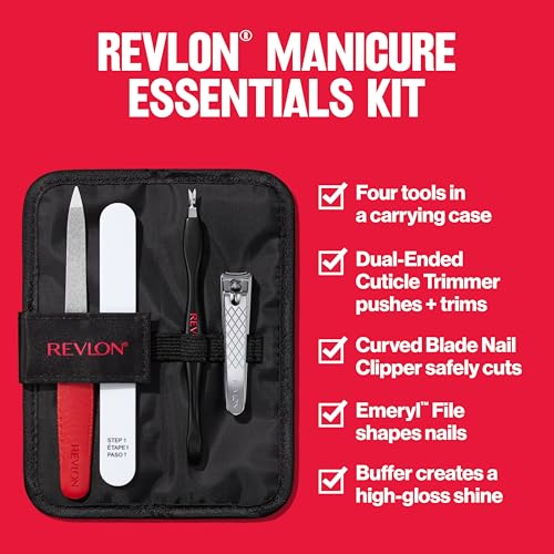 Buy now Revlon Manicure Essentials Kit with Travel Case, Nail Care Set with Dual Ended Cuticle Trimmer, Curved Blade Clippers, Compact Emeryl File & Buffer (Pack of 1) at indiglob india