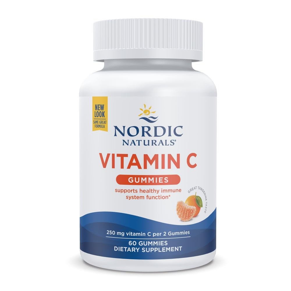 Nordic Naturals Vitamin C Gummies, 250mg Vegan, Tart Tangerine - 60 Count | Supports immune health, antioxidant protection, child growth & development. Tart tangerine flavor gummies for kids & adults