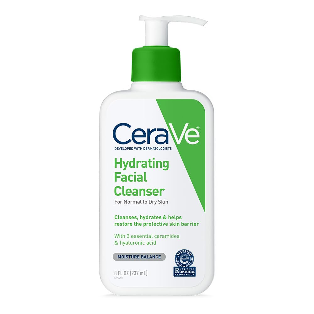 CeraVe Hydrating Cleanser with Hyaluronic Acid, Face Wash for Dry Skin,8oz | Skin Care For Men and Women, Daily Cleanser & Makeup Remover with Glycerin & Ceramides, National Eczema Association Certified