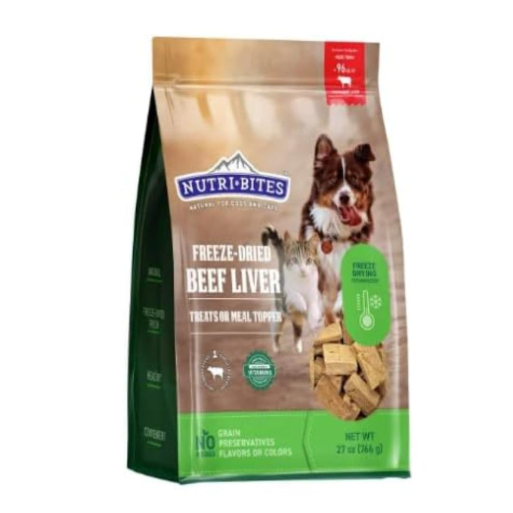 Nutri Bites Freeze Dried Beef Liver Dog & Cat Treats, Single Ingredient, 27 Ounce Bag