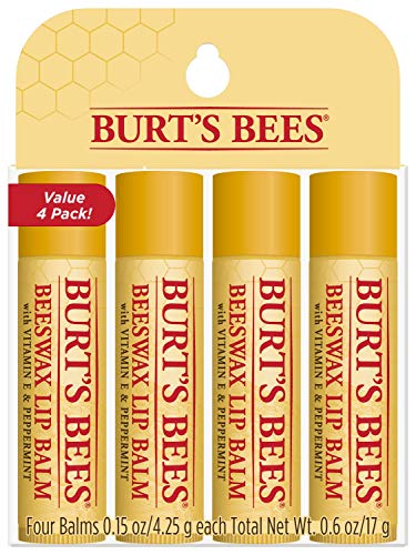 Buy now Burt's Bees Lip Balm Stocking Stuffers, Moisturizing Lip Care Holiday Gift, 100% Natural, Original Beeswax with Vitamin E & Peppermint Oil (4 Pack) at indiglob india