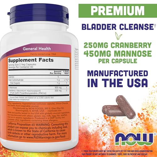 Buy now NOW Foods Mannose Cranberry, 120 Capsules (Pack of 2) - with PAC - 450mg dMannose, 250mg Whole Cranberry - Urinary Tract Health* - Vegan Friendly Supplement, Non-GMO at indiglob india