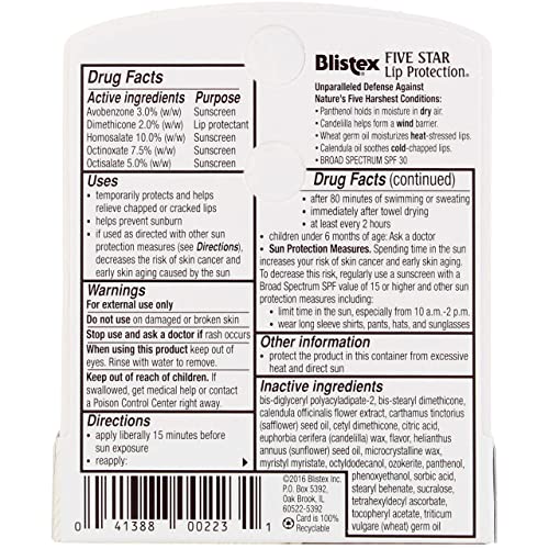 Buy now Blistex Five Star Lip Protection SPF 30 0.15 oz (Pack of 12) at indiglob india