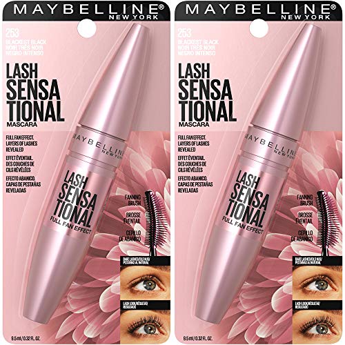 Buy now Maybelline Lash Sensational Washable Mascara, Lengthening and Volumizing for a Full Fan Effect, Blackest Black, 2 Count at indiglob india