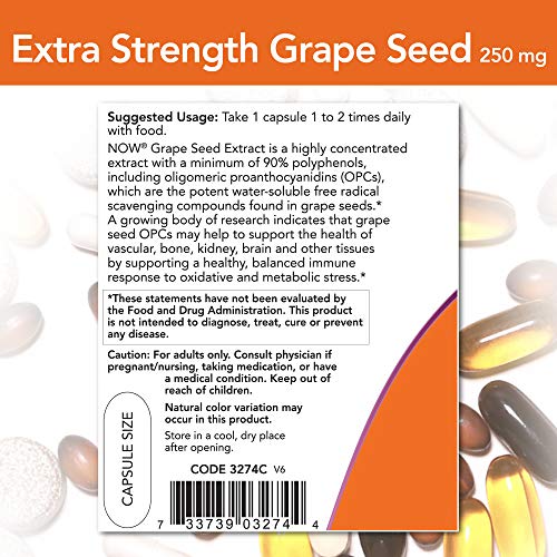 Buy now NOW Foods Grape Seed Extract 250mg, 90 Vcaps - (Pack of 2) at indiglob india