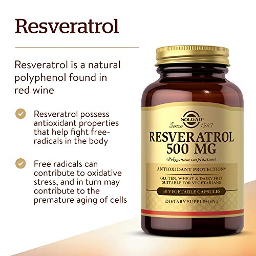 Buy now Solgar Resveratrol 500 mg, 30 Vegetable Capsules - Antioxidant Protection - Gluten Free, Dairy Free - 30 Servings at indiglob india