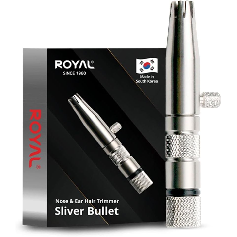 Buy now ROYAL [Made in Korea] Premium Manual Nose Hair Trimmer for Men Silver Bullet, Battery-Free, Stainless Steel Rotary Blade Grooming Tool, Waterproof, Safe & Painless with Patented Mechanism, ET-3 Stainless Gray at indiglob india