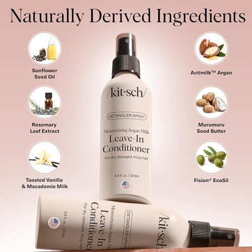Buy now Kitsch Argan Milk Leave In Conditioner Spray â€“ Hair Detangler Spray for Curly, Wavy, Fine, Dry & Damaged Hair - Silicone-Free | Ideal Gifts for Women - 6.3oz at indiglob india