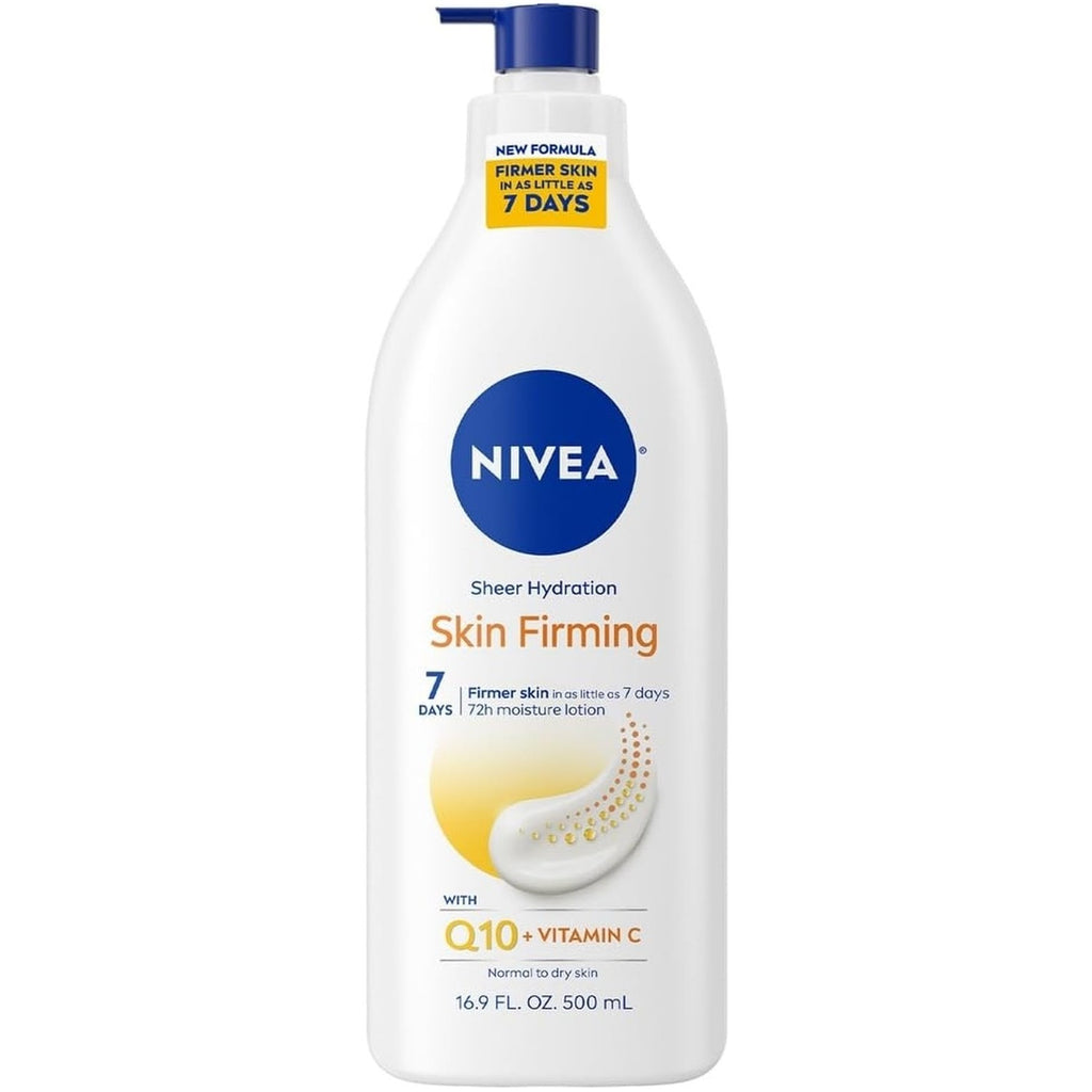 NIVEA Sheer Hydration Skin Firming Body Lotion, 33.8 FL OZ | Skin Firming Body Lotion with Q10 and Vitamin C, 72-Hour Moisturizing Lotion For Normal to Dry Skin, Paraben Free
