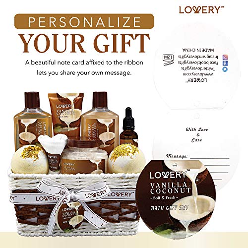 Buy now Gifts For Women Gift Basket for Womenâ€“ 9 Piece Set of Vanilla Coconut Home Spa Set, Luxurious Valentines Day Gifts for Her, Bath and Body Sets Includes Fragrant Lotions, Large Bath Bombs, Coconut Oil at indiglob india