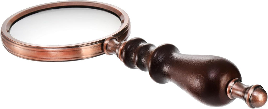 Hiceeden 10X Antique Magnifying Glass, Brass Handheld Magnifier with Wooden Handle, Decorative Reading Magnifying Lens, Vintage Gift for Elderly, Senior