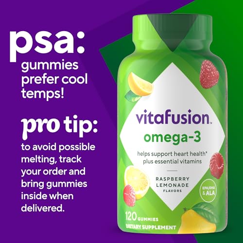 Buy now Vitafusion Omega-3 Gummy Vitamins, Berry Lemonade Flavored, Heart Health Vitamins(1) With Omega 3 EPA/DHA and Vitamins A, C, D and E, Americaâ€™s Number 1 Vitamin Brand, 60 Day Supply, 120 Count at indiglob india