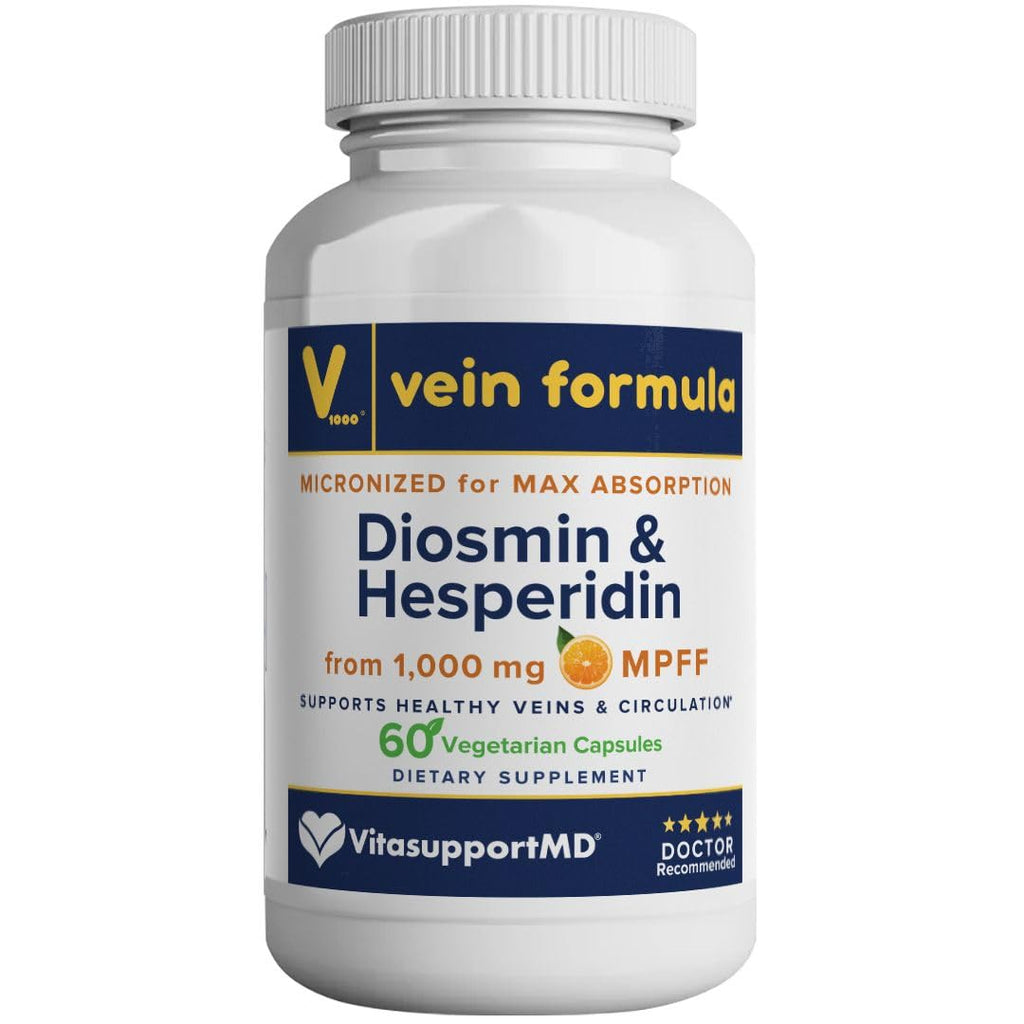 VITASUPPORTMD Vein Formula Diosmin Hesperidin 1000mg, Micronized Bioflavonoids for Healthy Blood Circulation, Vein Support Supplement for Legs and Feet, 180 Capsules (Pack of 3)