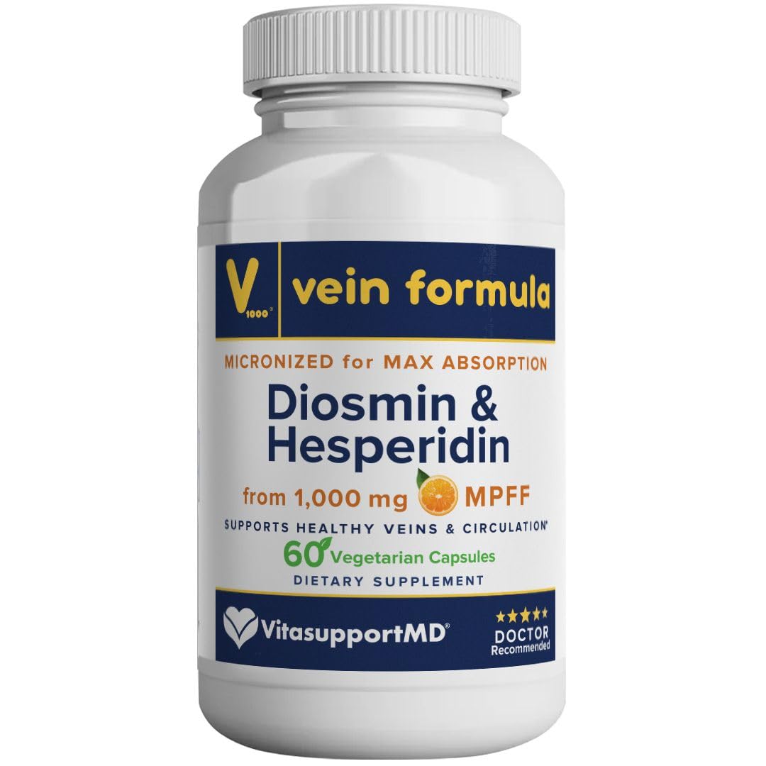 VITASUPPORTMD Vein Formula Diosmin Hesperidin 1000mg, Micronized Bioflavonoids for Healthy Blood Circulation, Vein Support Supplement for Legs and Feet, 180 Capsules (Pack of 3)