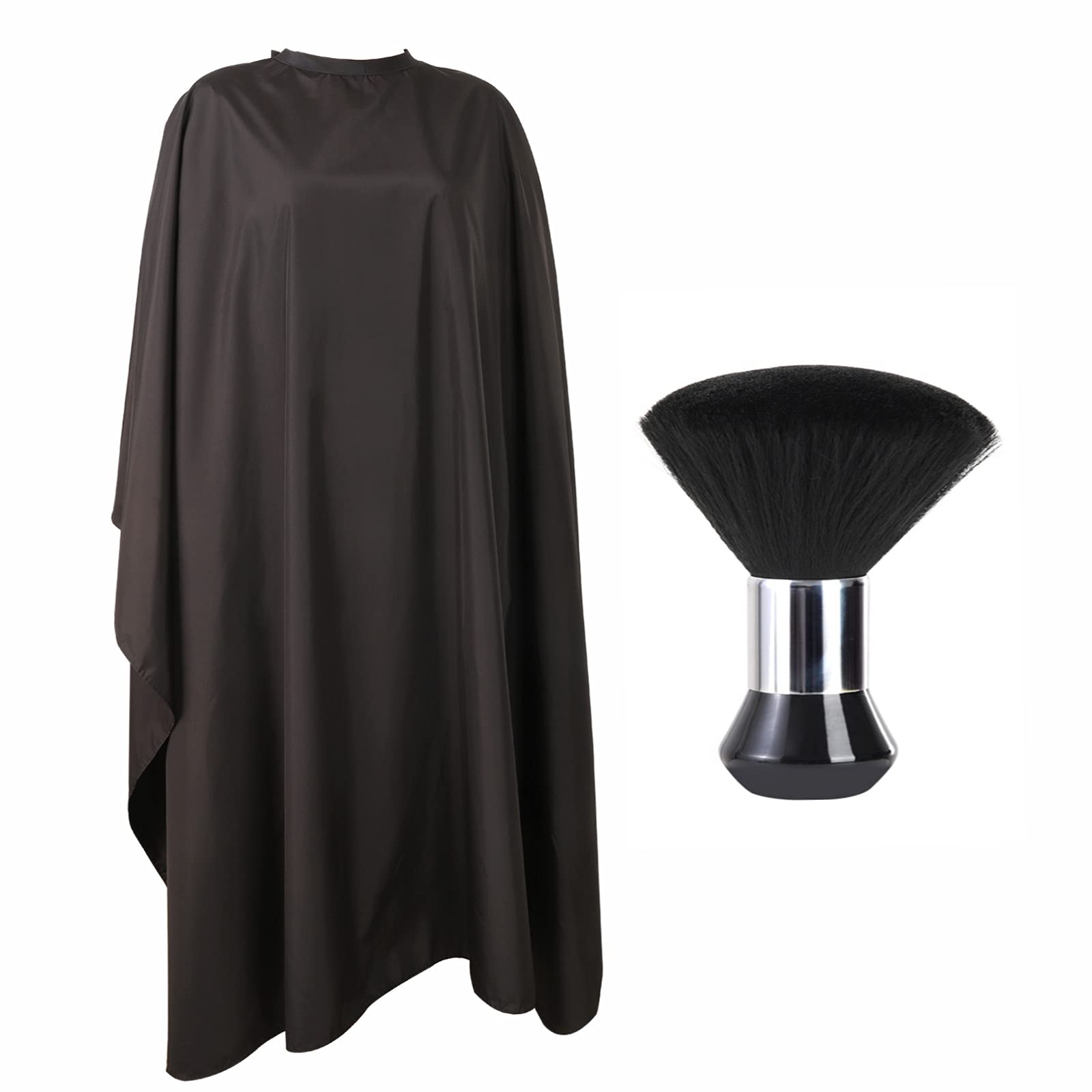 Professional Hair Cutting Cape with Neck Duster Brush, Large Size Salon Barber Cape for Men, Women and Kids(Black)