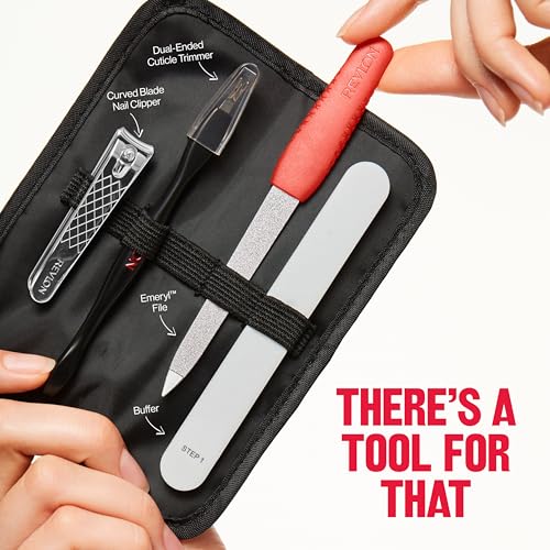 Buy now Revlon Manicure Essentials Kit with Travel Case, Nail Care Set with Dual Ended Cuticle Trimmer, Curved Blade Clippers, Compact Emeryl File & Buffer (Pack of 1) at indiglob india