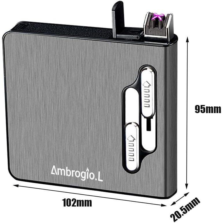 Buy now Full Pack 20 Regular Cigarettes Case Box Automatic Ejection Holder with Dual Arc Lighter USB Rechargeable, Flameless, Windproof,Moisture-Proof,Silver at indiglob india