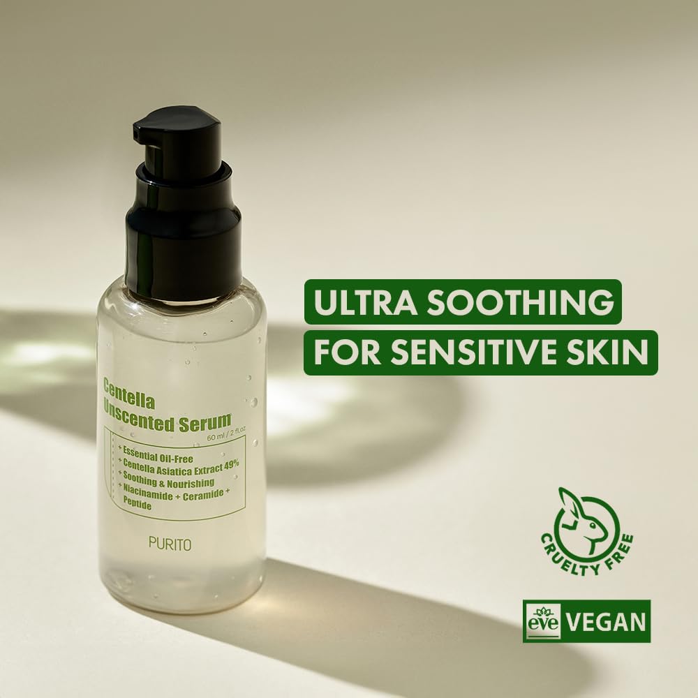 Buy now PURITO Centella Unscented Serum, for All Skin Types, Ampoule, Soothing, Calming, Facial Serum for face, Vegan & Cruelty-Free, Korean Skin Care, 60ml 2fl.oz at indiglob india