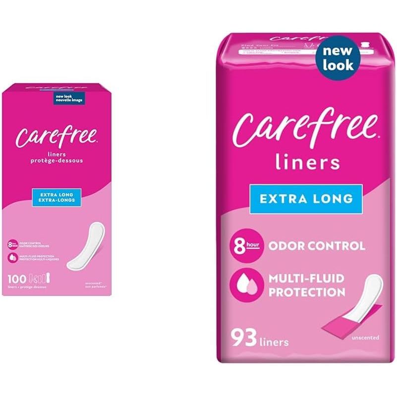 Buy now Carefree Panty Liners for Women, Extra Long, Unwrapped, Unscented, 100ct | Pantiliners, Carefree, Daily for Women, Light Periods and Leaks, 8-Hour Odor Control|100ct (Packaging May Vary) 100 Count (Pack of 1) Liners + Panty Liners, 93 Count at indiglob india