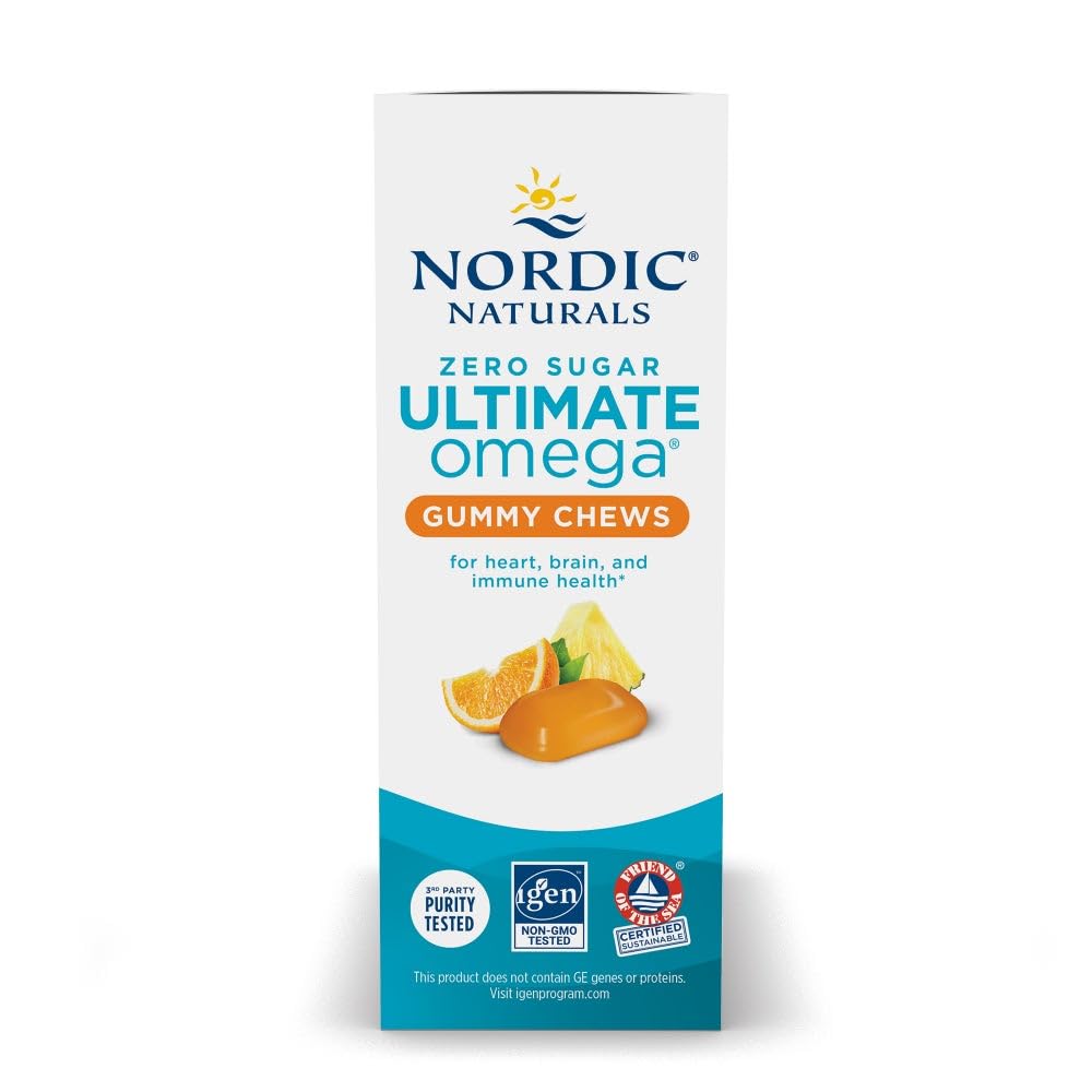 Nordic Naturals Omega 3 Gummies - Ultimate Omega - 54 Count - Tropical | Tropical Fruit gummies. Zero sugar. High-potency omega-3 (Ultimate Omega formula). Heart & brain support. Non-GMO. 54 count.