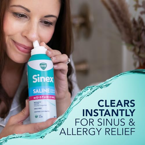 Buy now Vicks Sinex Saline Moisturizing Nasal Spray, with Aloe, Drug Free Ultra Fine Mist, Clear Everyday Sinus Congestion Fast, Clear Mucus from a Cold or Allergy, 5 OZ x 2 at indiglob india