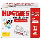 Buy now HUGGIES Simply Clean Baby Wipes Flip Lid Packs 704 Wipes Total, White, Unscented, 11 Count at indiglob india