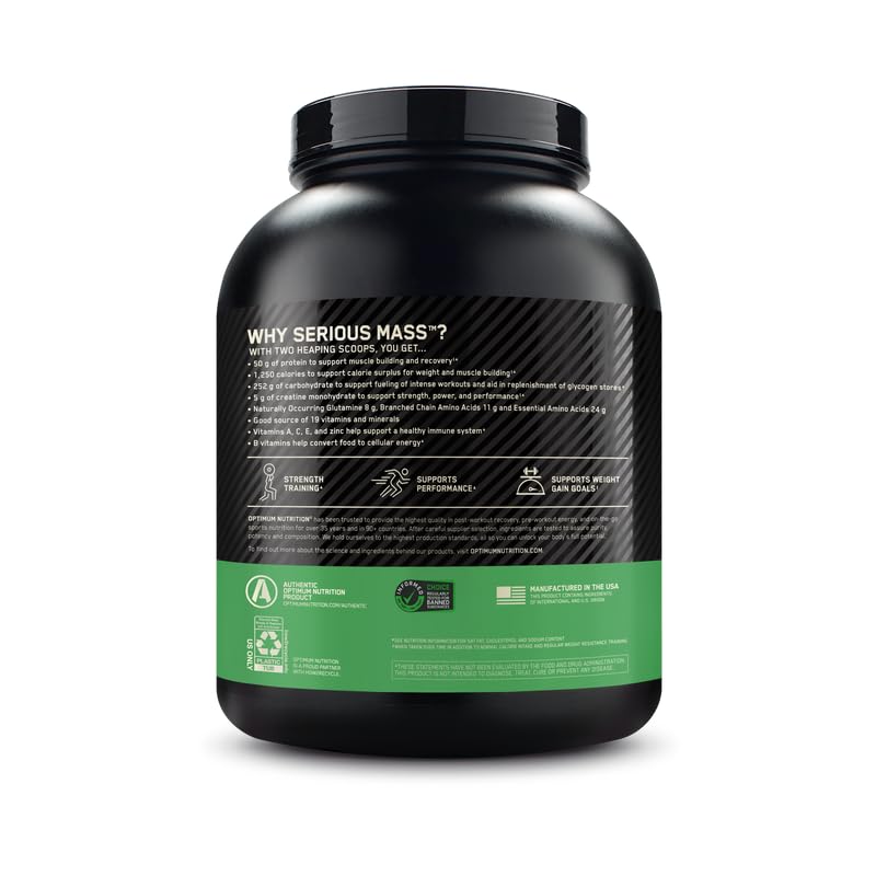 Buy now Optimum Nutrition Serious Mass, Weight Gainer Protein Powder, Mass Gainer, Vitamin C and Zinc for Immune Support, Creatine, Vanilla, 6 Pound (Packaging May Vary) at indiglob india