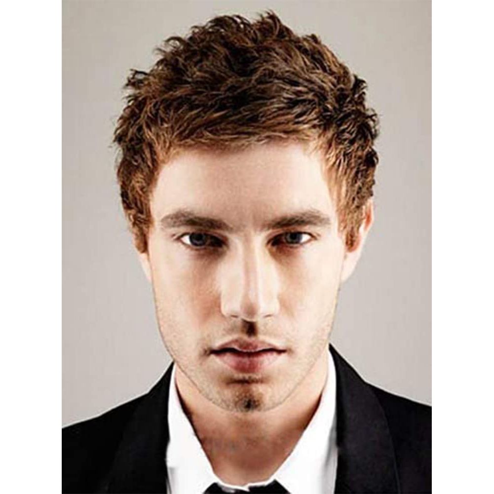 Buy now Kaneles Short Curly Mens Black Wig Fluffy Synthetic Cosplay Halloween Hair Wig for Male Guy Brown colour at indiglob india