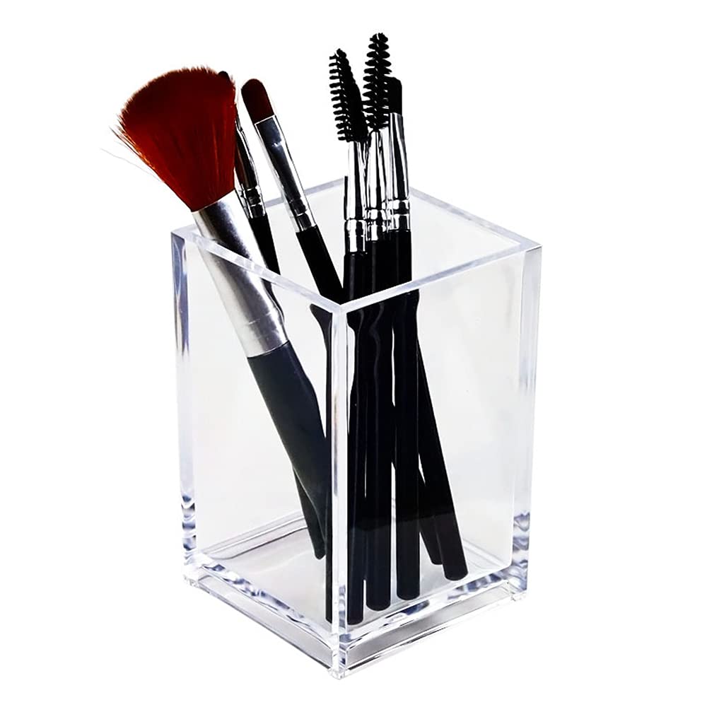 HSYMQ Clear Acrylic Pencil Pen Holder Cup, Clear Makeup Brush Holder, Acrylic Desk Accessories, Stationery Organizer for Office Desk Accessory